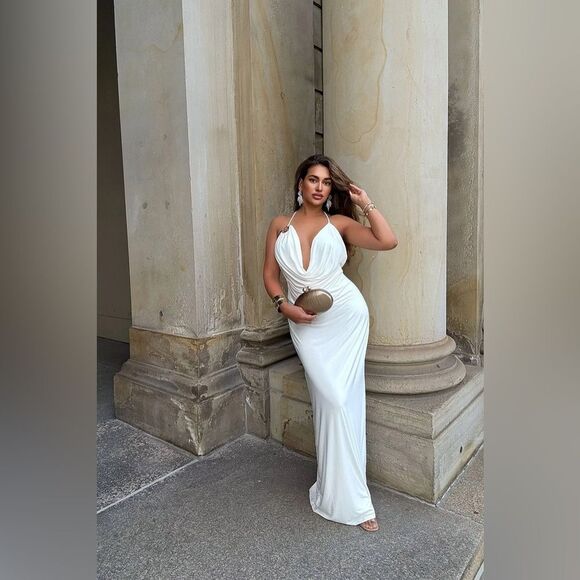 Fashion Nova Dresses & Skirts - Sabrina Hardware Cowl Neck Maxi Dress - White